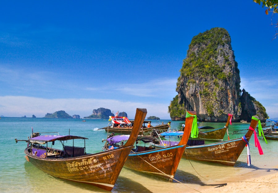 Longtail boats on a Thai beach